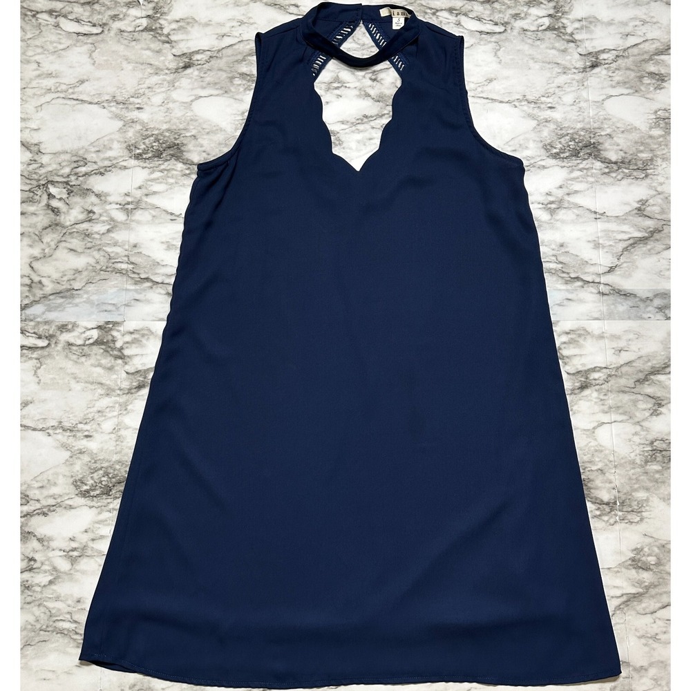 MIAMI Women's Dress Size S Navy Blue Sleeveless Halter Neck Lined